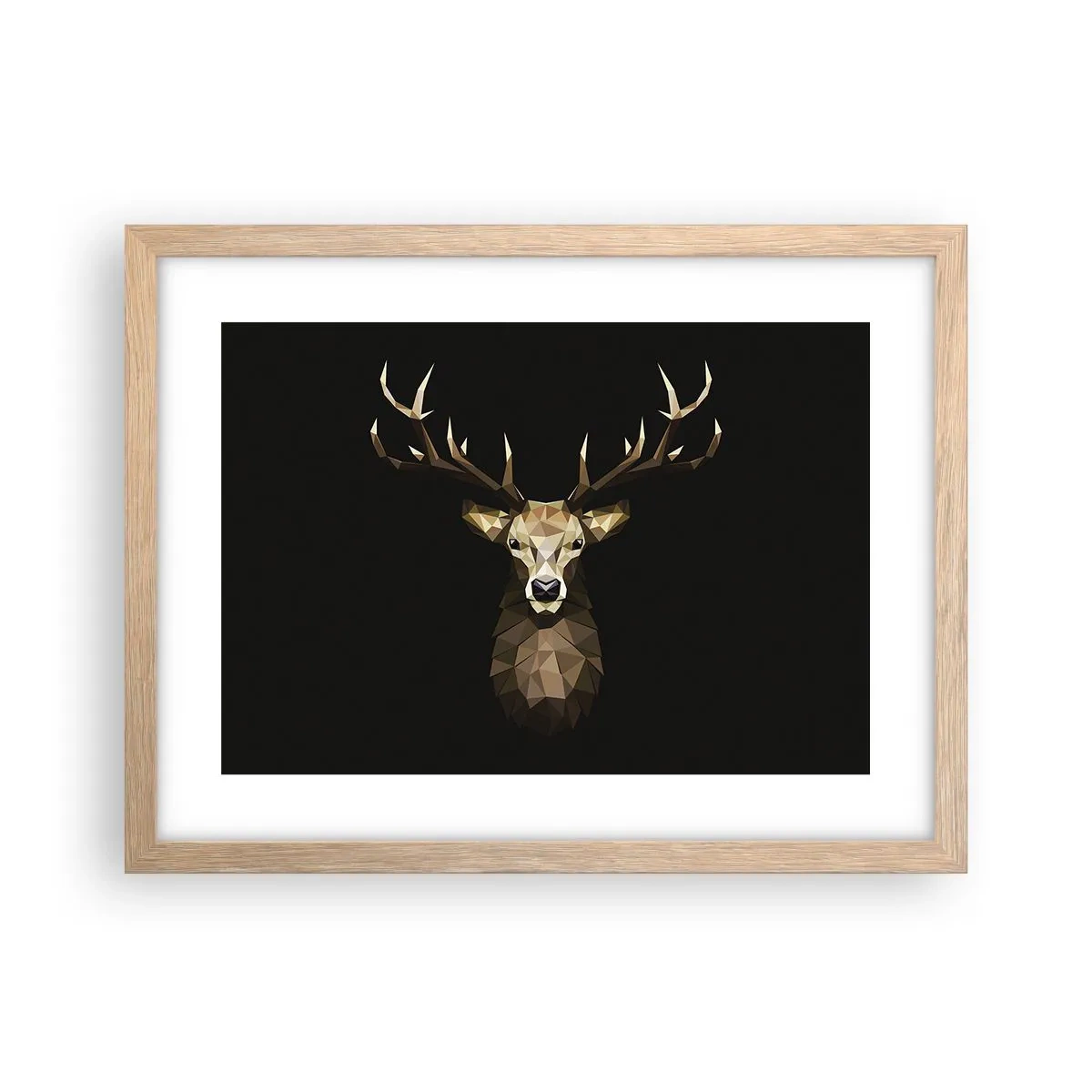 Affiche dans un chêne clair - Poster - Cerf cubique - 40x30 cm