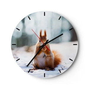 Horloge murale - Pendule murale - Un écureuil dans la neige dans un paysage hivernal - 30x30cm - Qu'est ce que tu regardes comme ça? - Décoration murale moderne pour le salon, la cuisine et la chambre ARTTOR