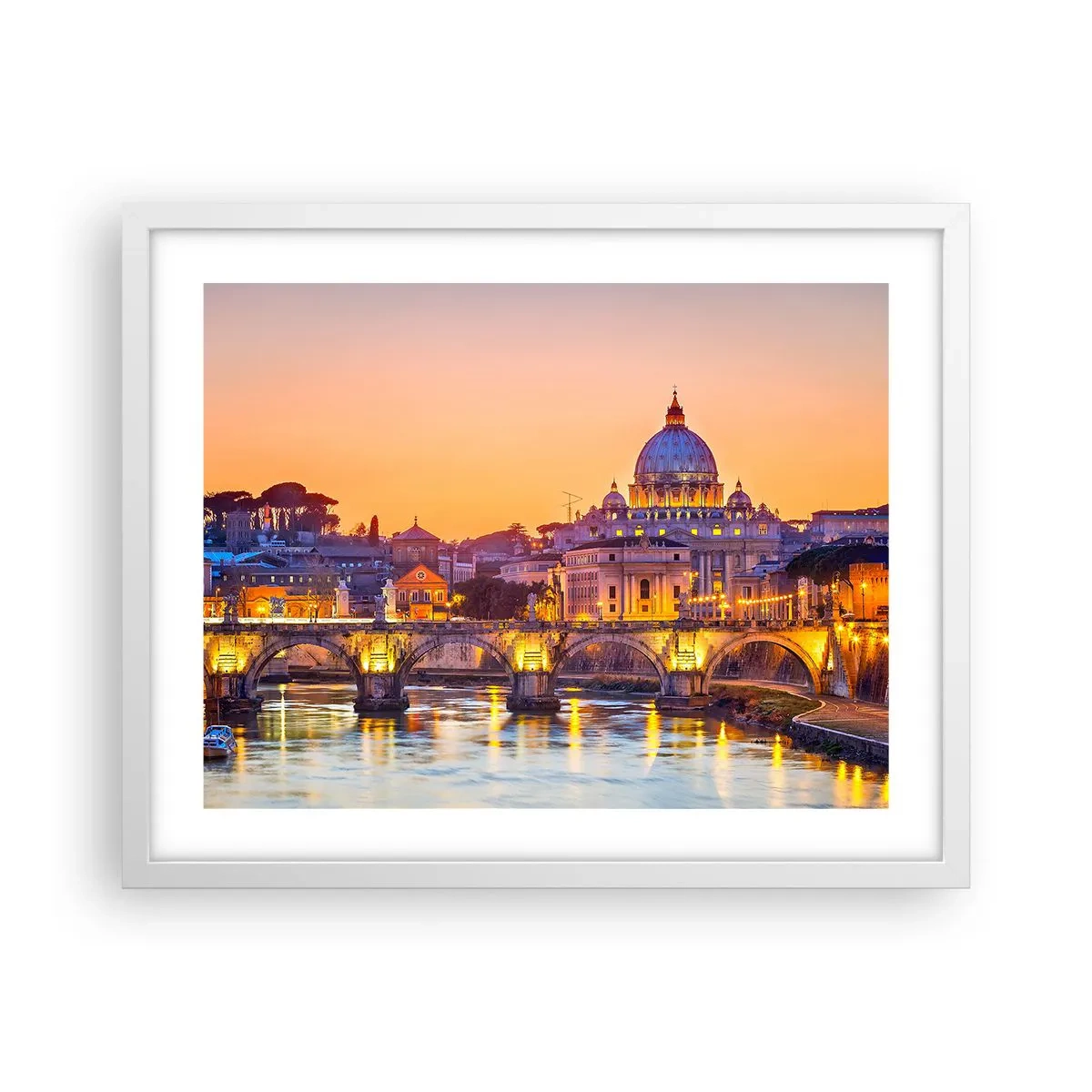 Affiche dans un cadre blanc - Poster - Coucher de soleil sur la ville éternelle - 50x40 cm