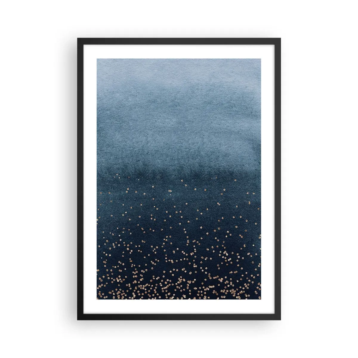Affiche dans un cadre noir - Poster - Dégradé bleu avec des accents dorés - 50x70cm - Composition - phases bleues - Décoration murale moderne pour le salon et la chambre ARTTOR