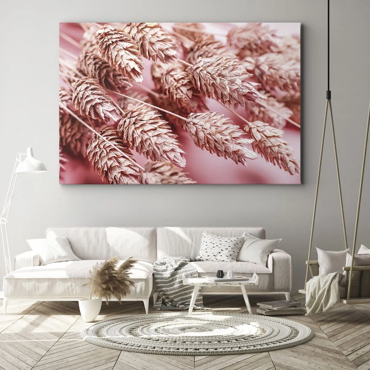 Impression sur toile - Image sur toile - Gros plan des oreilles teintées de rose - 70x50cm - Une cascade florale en rose - Décoration murale moderne pour le salon et la chambre ARTTOR