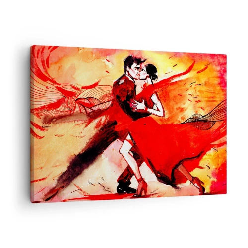 Impression sur toile - Image sur toile - Un couple dansant le tango dans des tons rouges sur un fond dynamique. - 70x50cm - Le rythme violet de la passion - Décoration murale moderne pour le salon et la chambre ARTTOR
