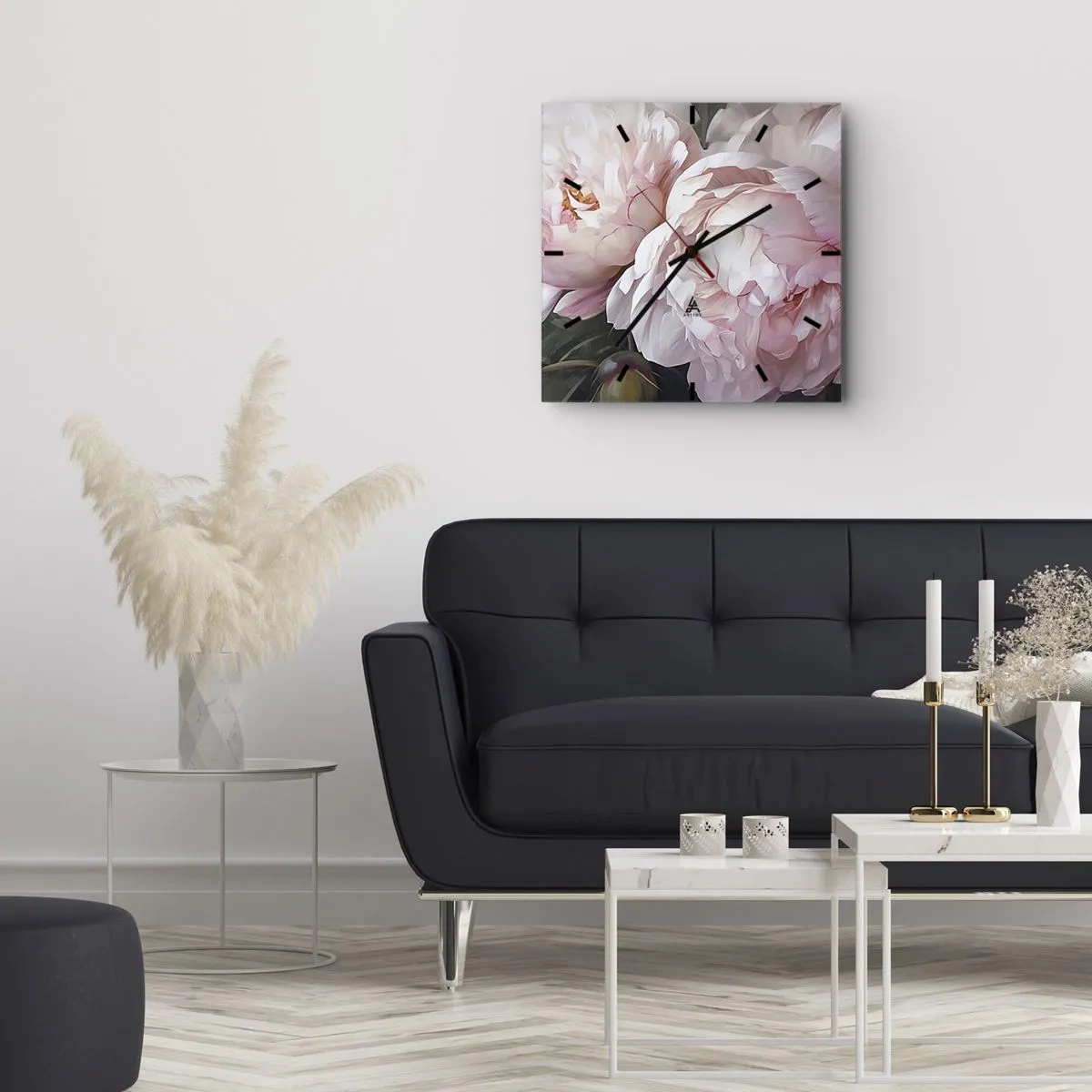 Horloge murale - Pendule murale - Pivoines roses délicates en pleine floraison - 30x30cm - Arrêté en pleine floraison - Décoration murale moderne pour le salon et la chambre ARTTOR