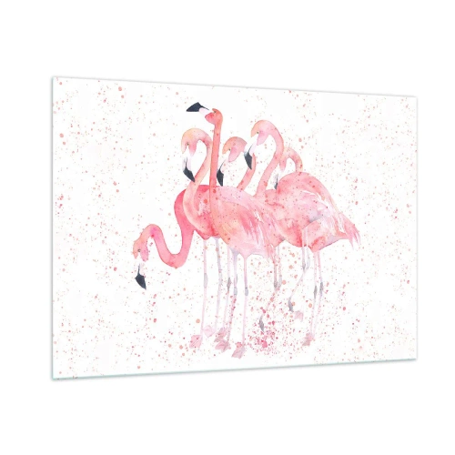 Impression sur verre - Image sur verre - Flamants roses à l'aquarelle sur fond clair avec des taches délicates - 100x70cm - Ensemble rose - Décoration murale moderne pour le salon et la chambre ARTTOR