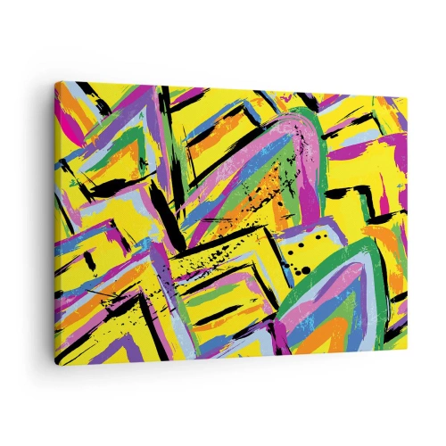 Impression sur toile - Image sur toile - Abstraction vivante aux couleurs vives et aux formes dynamiques - 70x50cm - Jusqu'à ce qu'il crie de joie - Décoration murale moderne pour le salon et la chambre ARTTOR