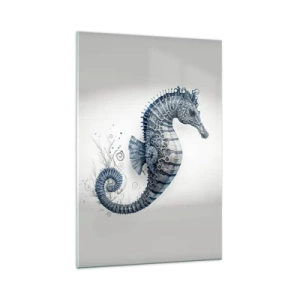 Impression sur verre - Image sur verre - Hippocampe dans des tons de bleu avec des détails à l'aquarelle - 70x100cm - Une subtile plaisanterie de la nature - Décoration murale moderne pour le salon et la chambre ARTTOR