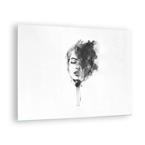 Impression sur verre - Image sur verre - Portrait noir et blanc d'une femme avec une ombre abstraite - 70x50cm - De quoi rêve la fille - Décoration murale moderne pour le salon et la chambre ARTTOR
