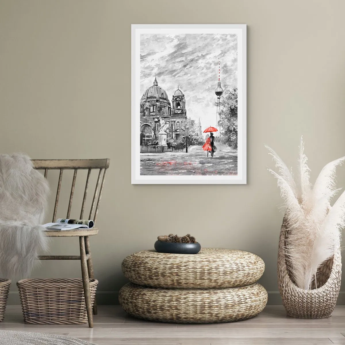 Affiche dans un cadre blanc - Poster - Rencontre berlinoise - 50x70 cm