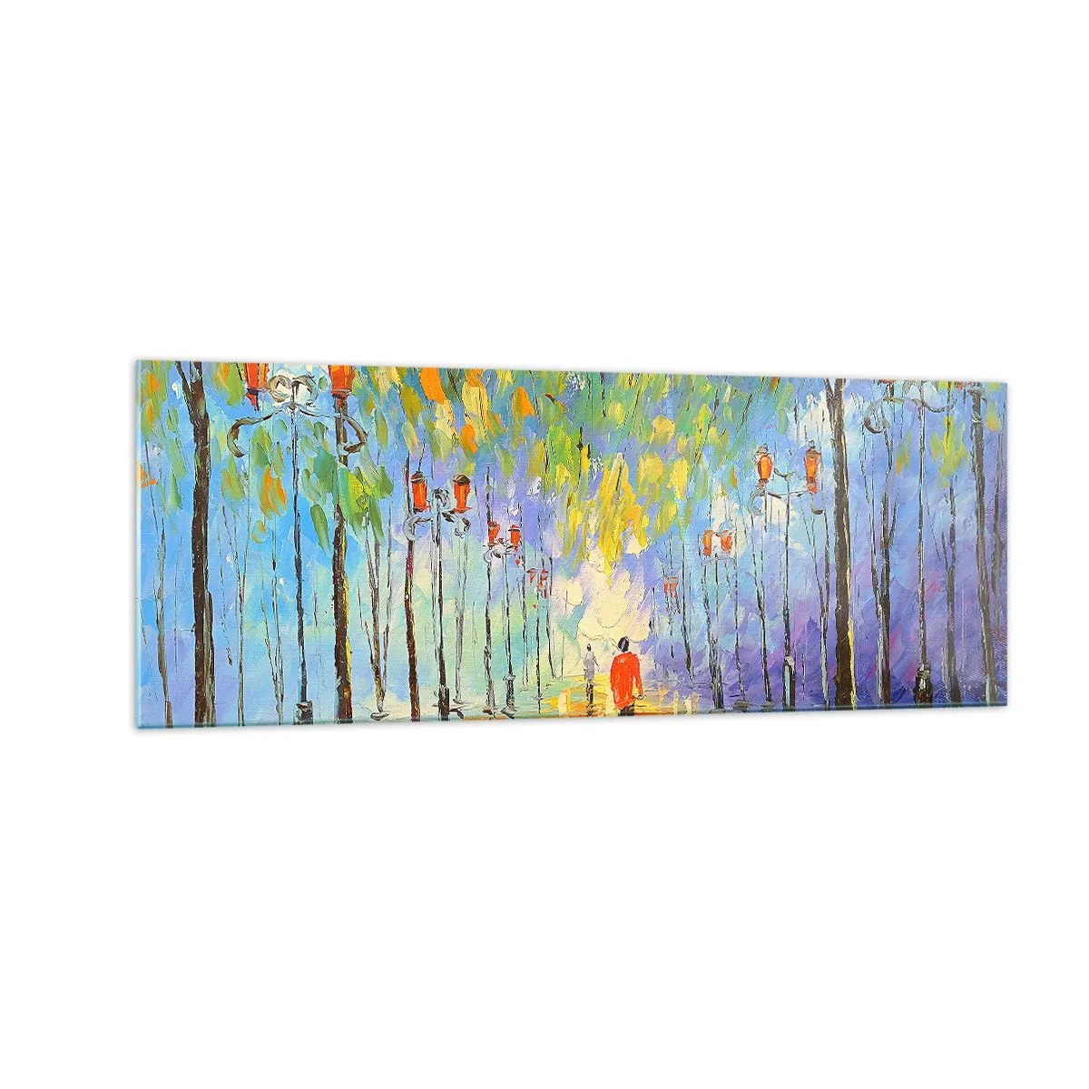 Impression sur verre - Image sur verre - Une promenade pittoresque parmi les lanternes par une nuit pluvieuse - 140x50cm - Chant nocturne de la pluie - Décoration murale moderne pour le salon et la chambre ARTTOR