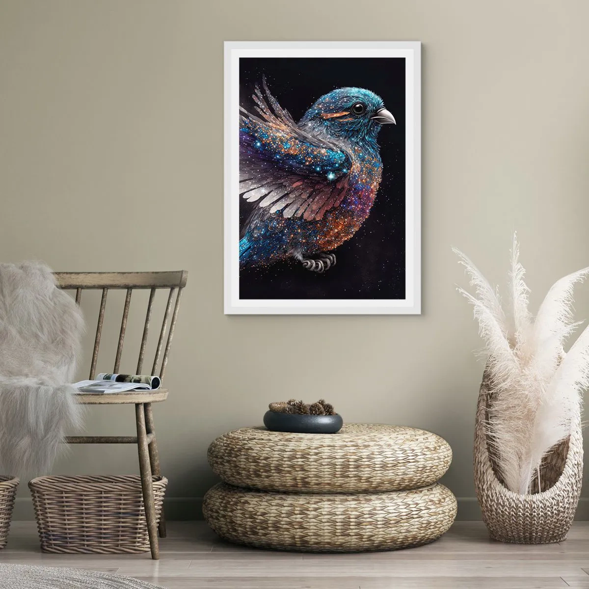 Affiche dans un cadre blanc - Poster - Moineau de diamant - 70x100 cm