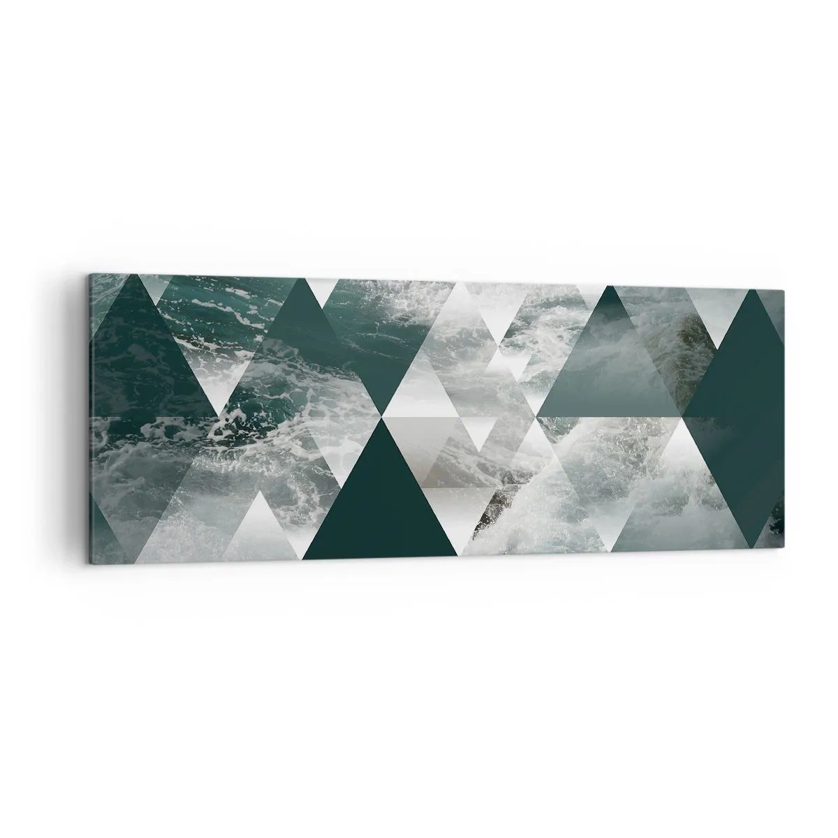 Impression sur toile - Image sur toile - Motif géométrique avec un motif de vagues dans des tons de vert - 140x50cm - Point de vue de cristal - Décoration murale moderne pour le salon et la chambre ARTTOR