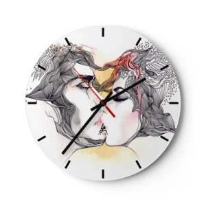 Horloge murale - Pendule murale - Scène de baiser artistique avec détails - 30x30cm - Le monde n'existe pas - Décoration murale moderne pour le salon, la cuisine et la chambre ARTTOR