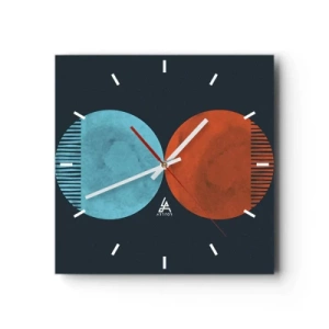 Horloge murale - Pendule murale - Design minimaliste à deux roues en bleu et orange - 30x30cm - Seulement la géométrie ? - Décoration murale moderne pour le salon et la chambre ARTTOR