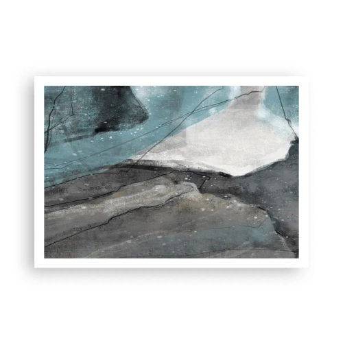 Affiche - Poster - Composition abstraite dans les tons de gris et de bleu - 100x70cm - Résumé : roches et glace - Décoration murale moderne pour le salon et la chambre ARTTOR