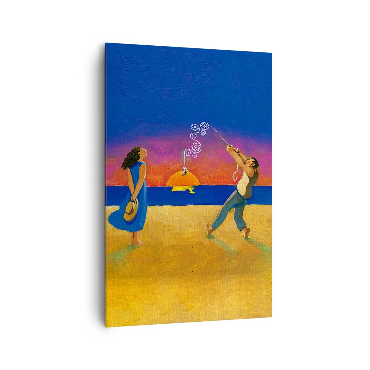 Impression sur toile - Image sur toile - Personnages au bord de la mer au coucher du soleil - 80x120cm - Plus qu'une étoile dans le ciel - Décoration murale moderne pour le salon et la chambre ARTTOR