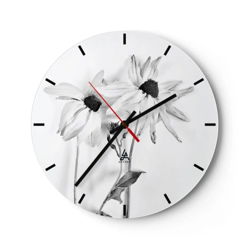 Horloge murale - Pendule murale - Trois fleurs noires et blanches aux pétales légèrement tombants - 30x30cm - Personne ne souhaite être seul - Décoration murale moderne pour le salon, la cuisine et la chambre ARTTOR