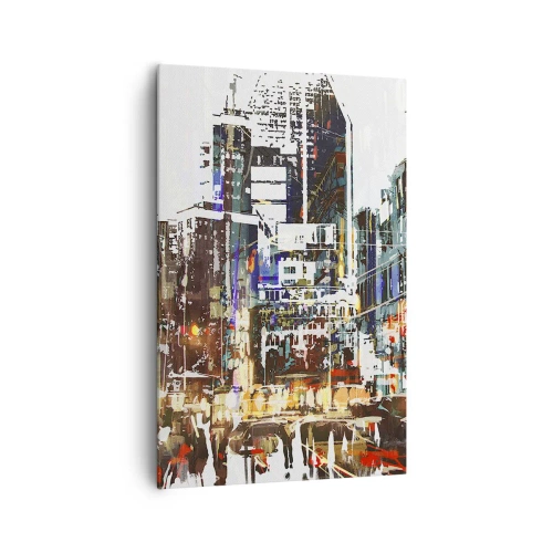 Impression sur toile - Image sur toile - Un paysage urbain moderne dans un style artistique - 80x120cm - Une ville chatoyante - Décoration murale moderne pour le salon et la chambre ARTTOR