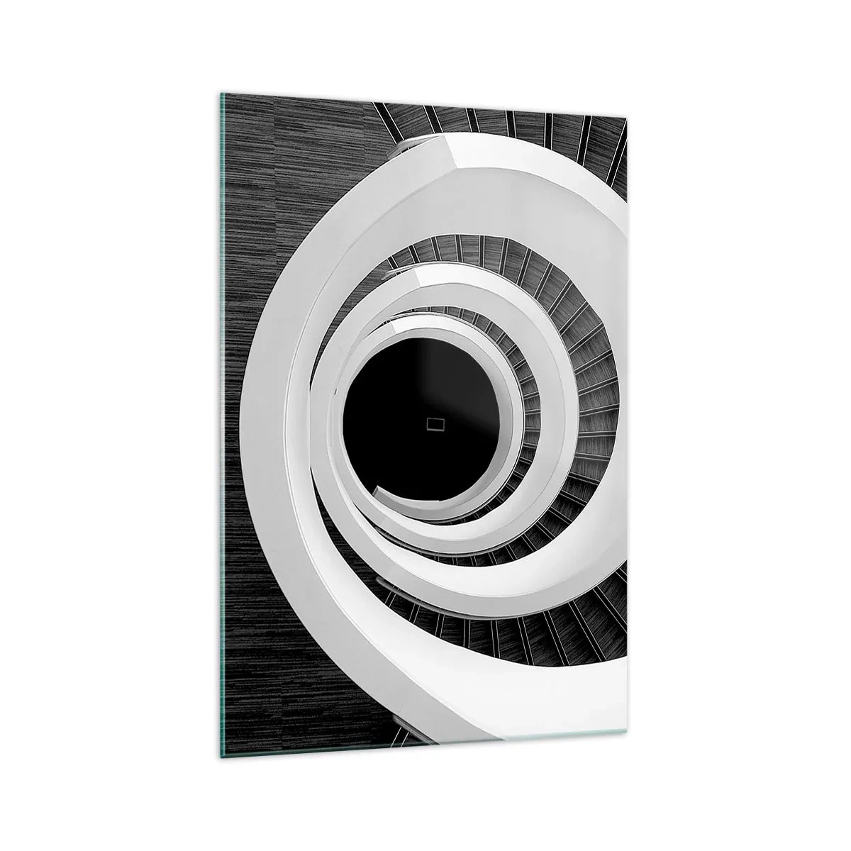 Impression sur verre - Image sur verre - Escalier en colimaçon noir et blanc de style moderne - 70x100cm - Les choses concrêtes - Décoration murale moderne pour le salon et la chambre ARTTOR