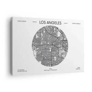 Impression sur toile - Image sur toile - Une carte de Los Angeles dans un style minimaliste en noir et blanc - 70x50cm - Anatomie de Los Angeles - Décoration murale moderne pour le salon et la chambre ARTTOR