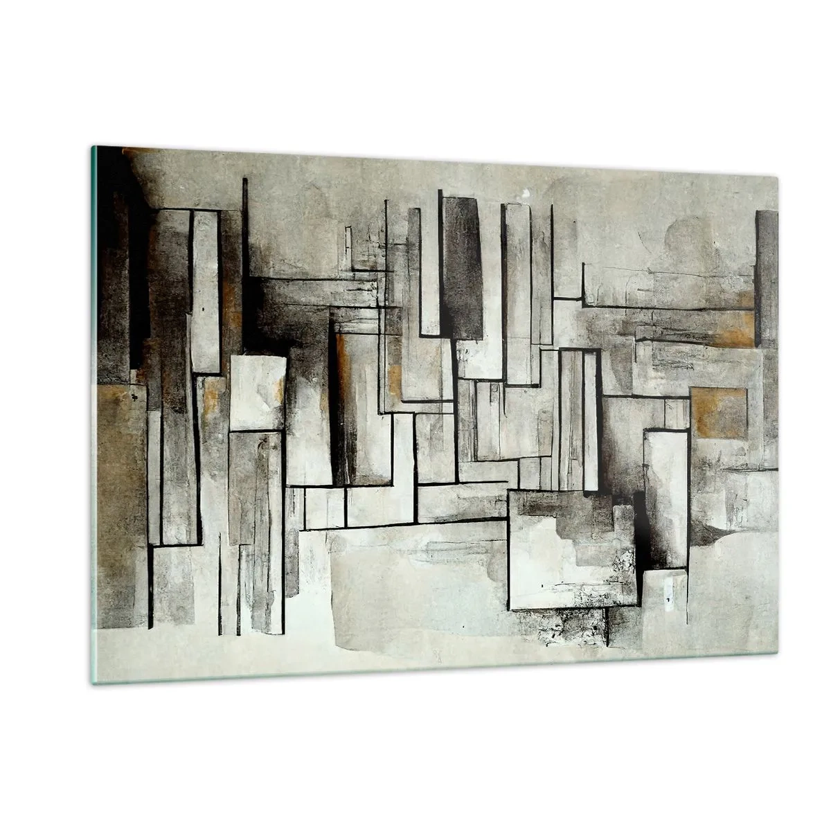 Impression sur verre - Image sur verre - Composition géométrique de rectangles dans des tons gris tamisés - 120x80cm - Le pouvoir de la simplicité - Décoration murale moderne pour le salon et la chambre ARTTOR