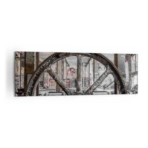Impression sur toile - Image sur toile - Un vieux mécanisme dans un intérieur industriel abandonné - 160x50cm - Vie secrète d'une usine - Décoration murale moderne pour le salon et la chambre ARTTOR