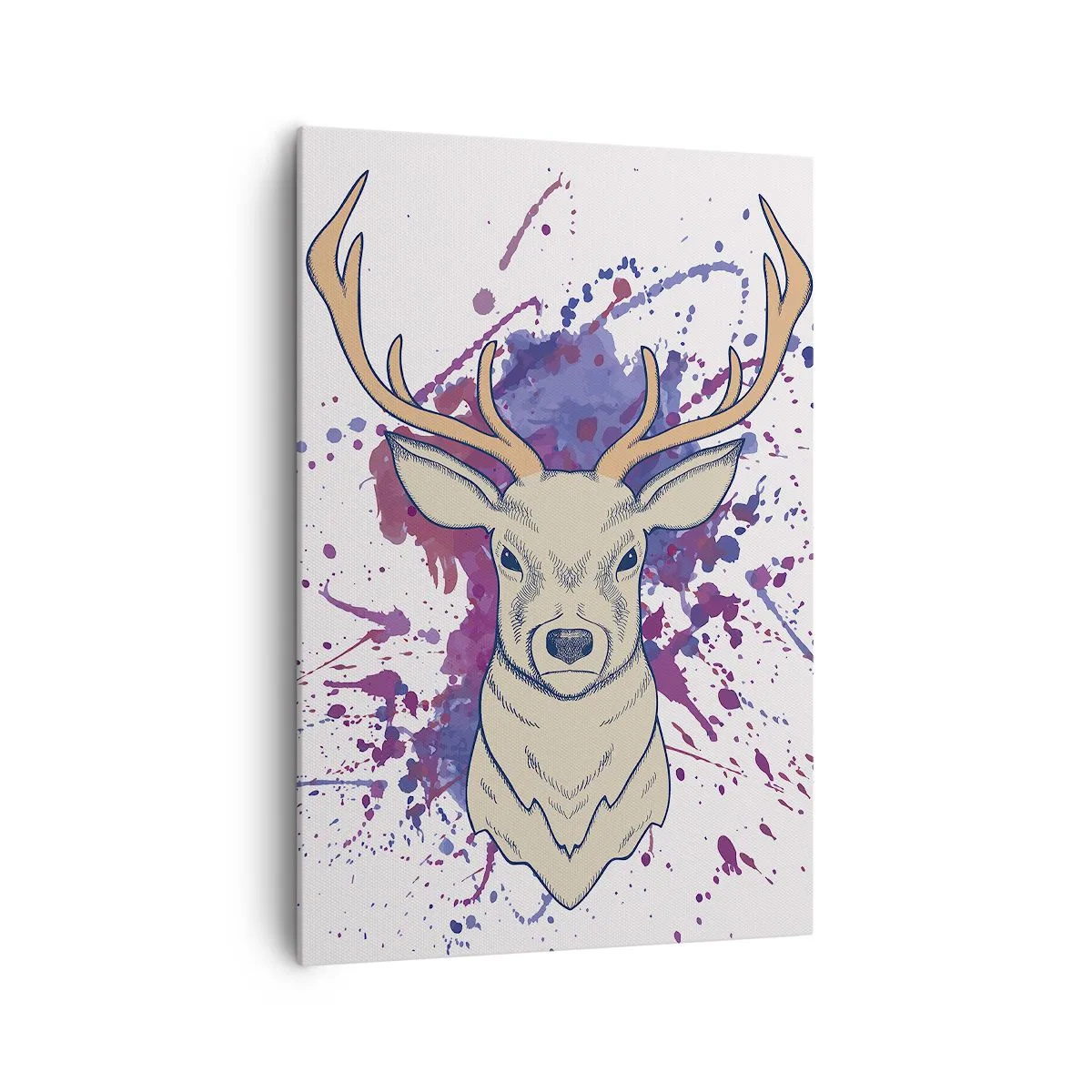 Impression sur toile - Image sur toile - Portrait d'un cerf avec des taches abstraites en arrière-plan - 70x100cm - Courage et équilibre - Décoration murale moderne pour le salon et la chambre ARTTOR