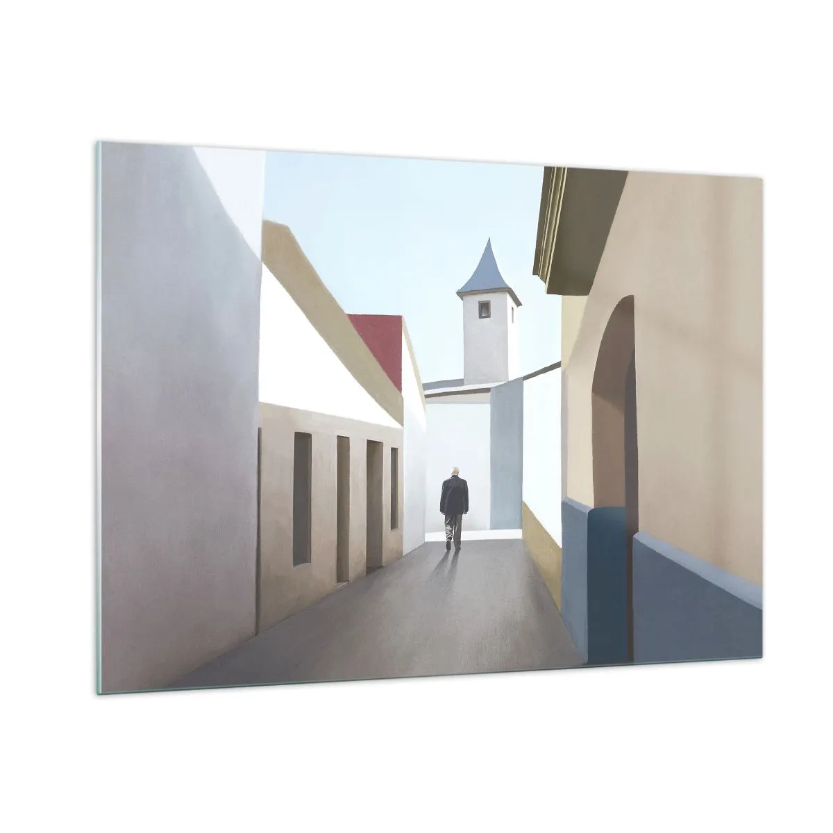 Impression sur verre - Image sur verre - Une rue au soleil avec une silhouette marchant au loin - 100x70cm - Une promenade ensoleillée - Décoration murale moderne pour le salon et la chambre ARTTOR