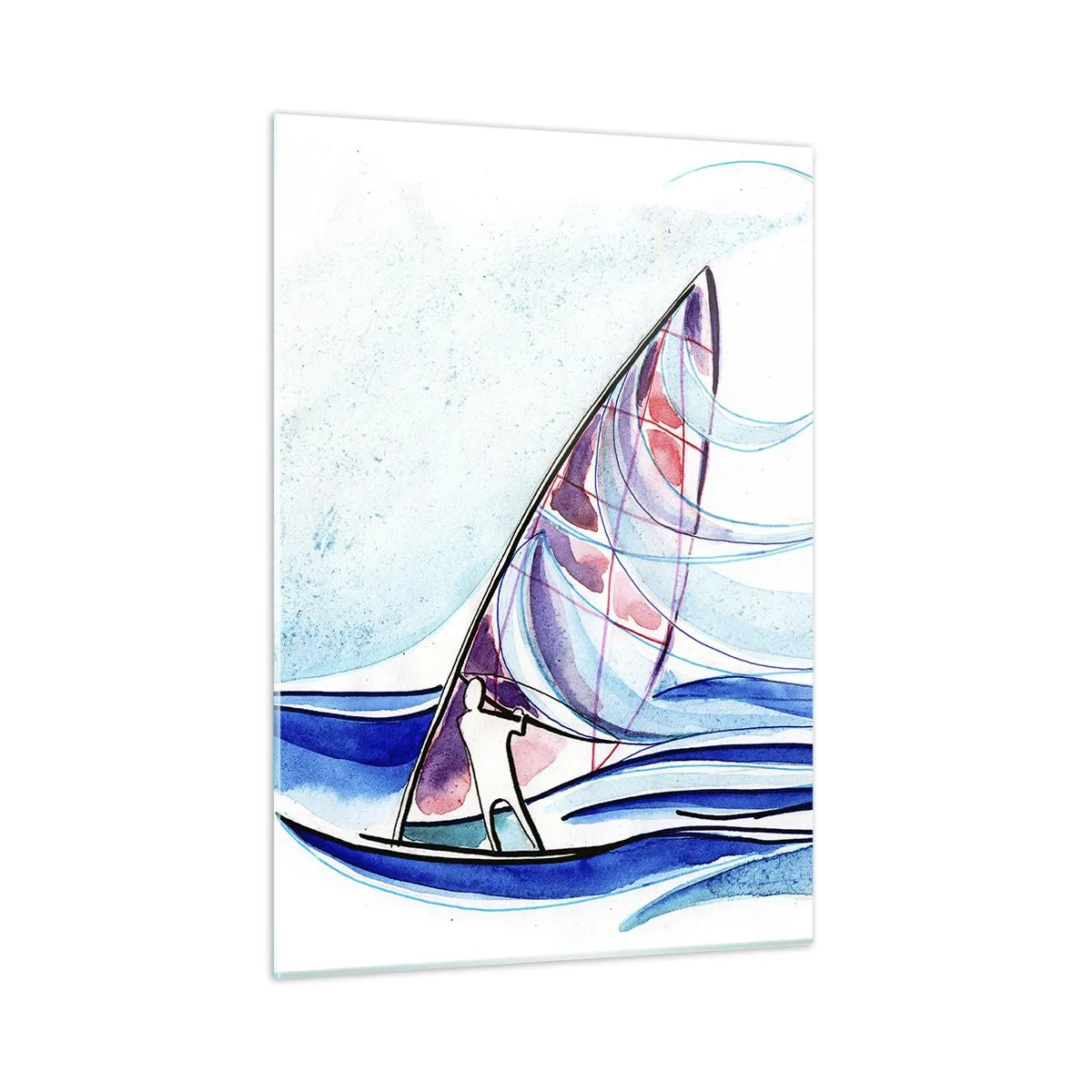 Impression sur verre - Image sur verre - Un voilier sur les vagues dans un style aquarelle - 50x70cm - Avec le vent au rythme des vagues - Décoration murale moderne pour le salon et la chambre ARTTOR
