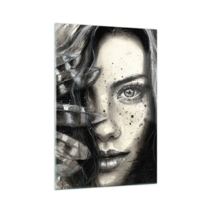 Impression sur verre - Image sur verre - Portrait artistique d'une femme avec des détails abstraits - 70x100cm - Beauté sauvage - Décoration murale moderne pour le salon et la chambre ARTTOR