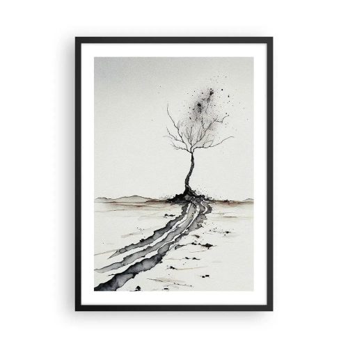 Affiche dans un cadre noir - Poster - Un arbre minimaliste aux racines abstraites - 50x70cm - Mélancolie hivernale - Décoration murale moderne pour le salon et la chambre ARTTOR