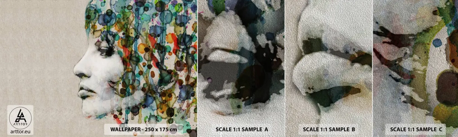 Échantillon de Papier Peint Premium Sand - Elle est sortie de la grisaille - Visage de femme, Abstraction, Graphique - 100x30 cm