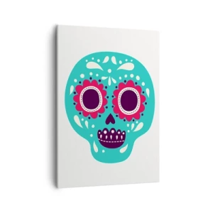 Impression sur toile - Image sur toile - Un crâne en sucre turquoise et violet inspiré de la culture mexicaine - 50x70cm - La vie – du plaisir jusqu'à la mort - Décoration murale moderne pour le salon et la chambre ARTTOR