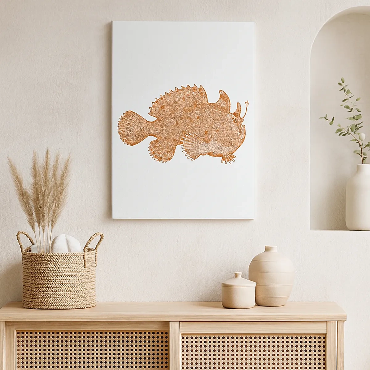 Impression sur toile - Image sur toile - Dessin détaillé d'un poisson cuivré sur fond blanc - 50x70cm - Et pourtant un poisson - Décoration murale moderne pour le salon et la chambre ARTTOR