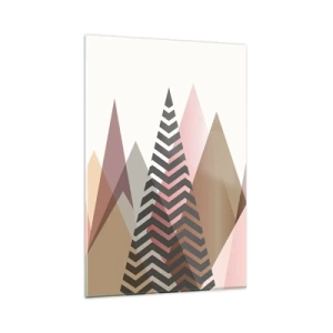 Impression sur verre - Image sur verre - Montagnes géométriques colorées aux tons pastel - 80x120cm - Vue pyramidale - Décoration murale moderne pour le salon et la chambre ARTTOR