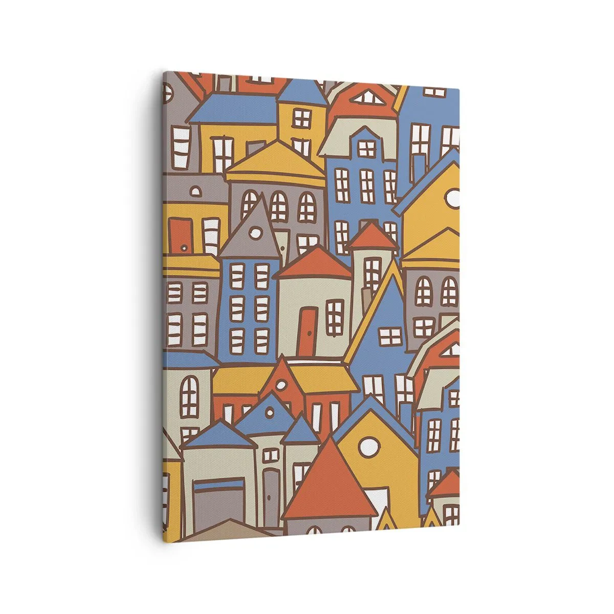 Impression sur toile - Image sur toile - Maisons colorées dans un style graphique sur fond clair - 50x70cm - Derrière la maison, une maison - Décoration murale moderne pour le salon et la chambre ARTTOR