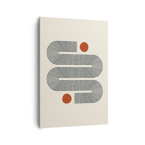 Impression sur toile - Image sur toile - Motif géométrique avec des lignes et des cercles orange - 70x100cm - Du début à la fin - Décoration murale moderne pour le salon et la chambre ARTTOR