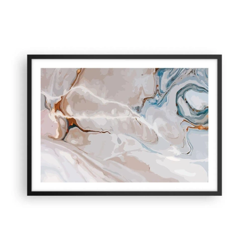 Affiche dans un cadre noir - Poster - Motif abstrait dans les tons de blanc et de bleu - 70x50cm - Le bleu serpente sous le blanc - Décoration murale moderne pour le salon et la chambre ARTTOR
