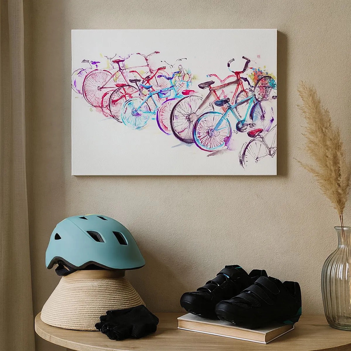 Impression sur toile - Image sur toile - Vélos colorés dans un style aquarelle artistique - 70x50cm - Congrès du club Antymoto - Décoration murale moderne pour le salon et la chambre ARTTOR