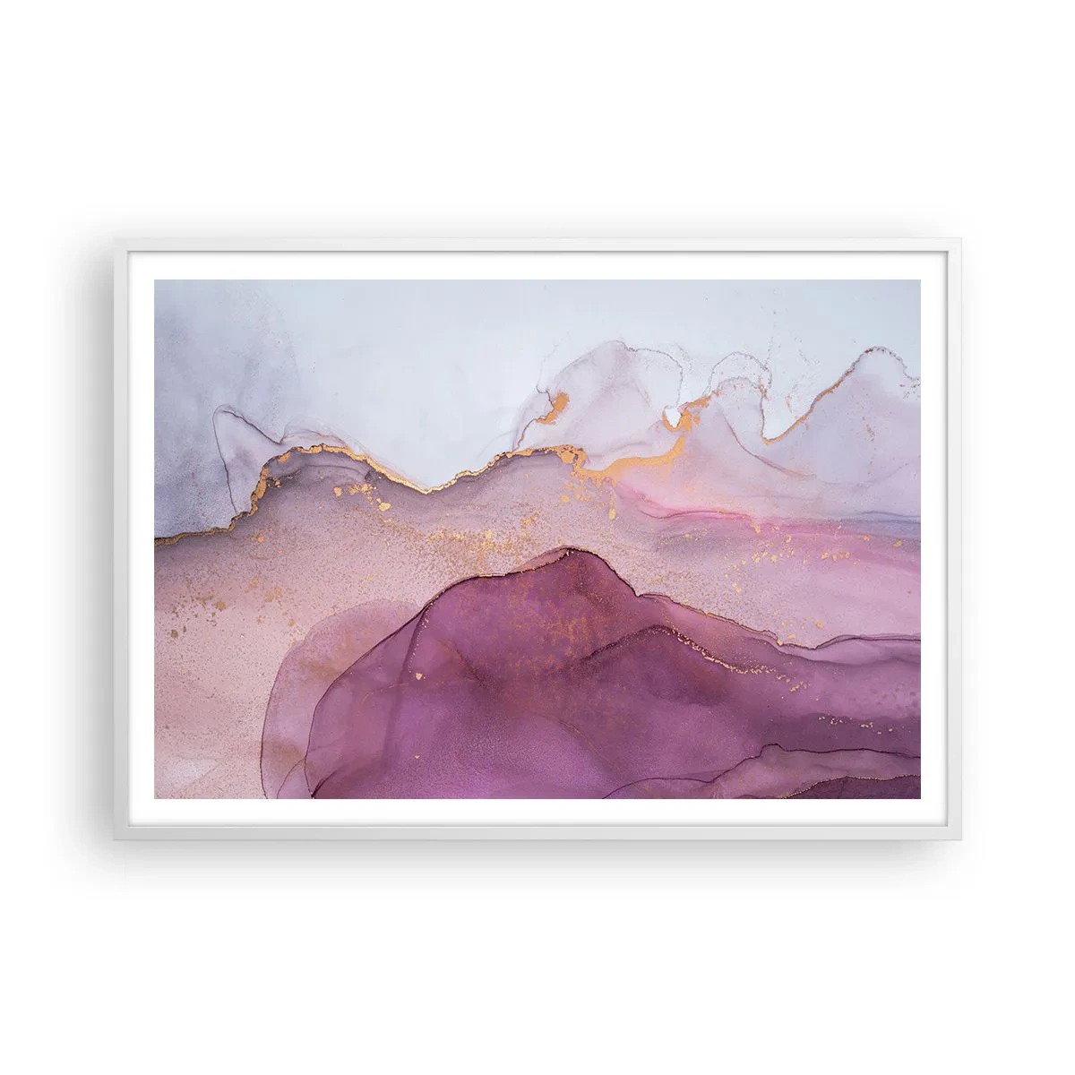 Affiche dans un cadre blanc - Poster - Vagues lilas et violettes - 100x70 cm