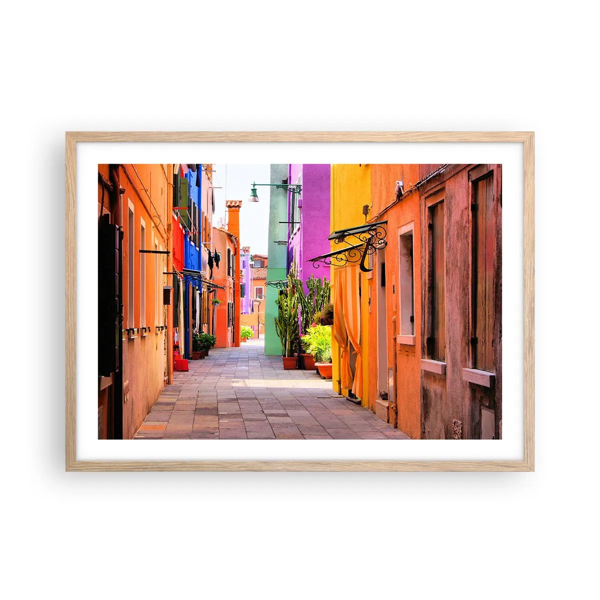 Affiche dans un chêne clair - Poster - Allée arc-en-ciel - 70x50 cm