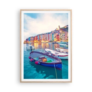 Affiche dans un chêne clair - Poster - Soirée colorée au port - 70x100 cm