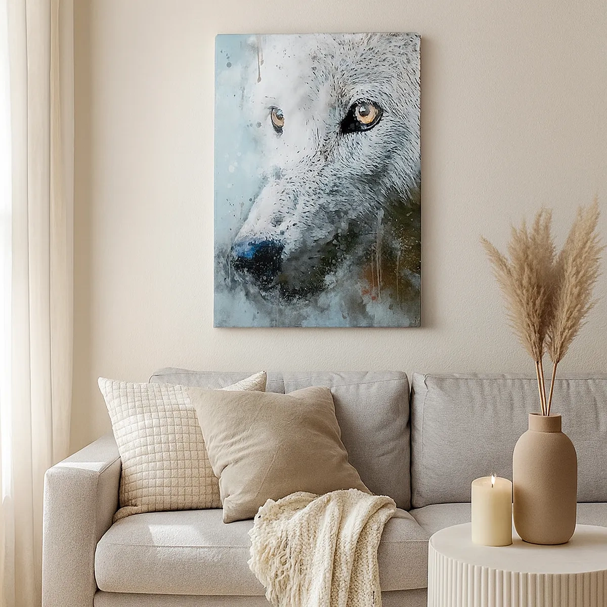 Impression sur toile - Image sur toile - Portrait à l'aquarelle d'un loup - 50x70cm - Rencontrez l'âme du loup - Décoration murale moderne pour le salon et la chambre ARTTOR