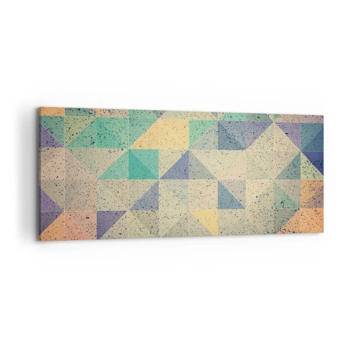 Impression sur toile - Image sur toile - Une composition colorée de triangles géométriques dans des tons pastel. - 120x50cm - République des triangles - Décoration murale moderne pour le salon et la chambre ARTTOR