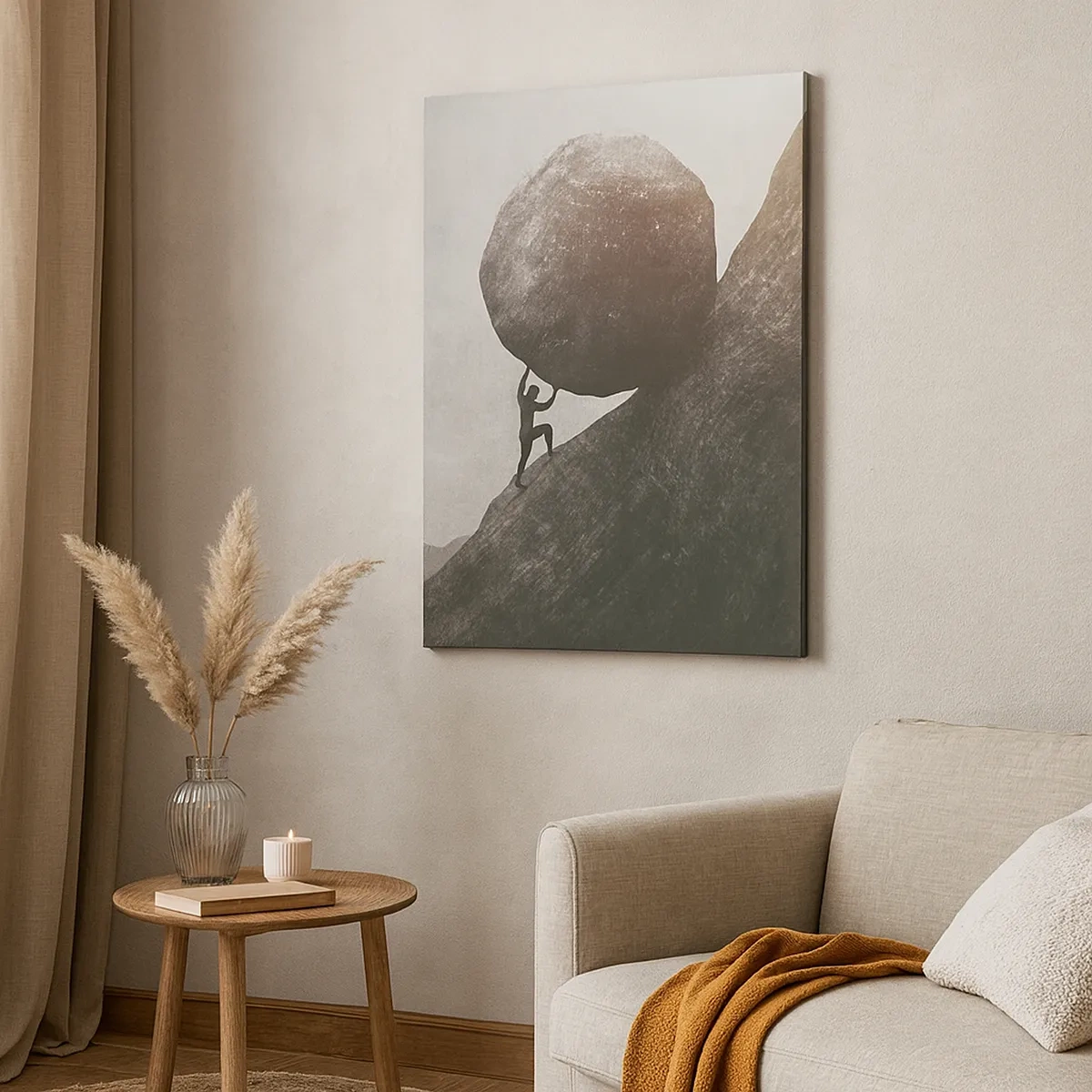 Impression sur toile - Image sur toile - Un homme escaladant un énorme rocher sur une colline - 50x70cm - Je crois contre tout espoir - Décoration murale moderne pour le salon et la chambre ARTTOR