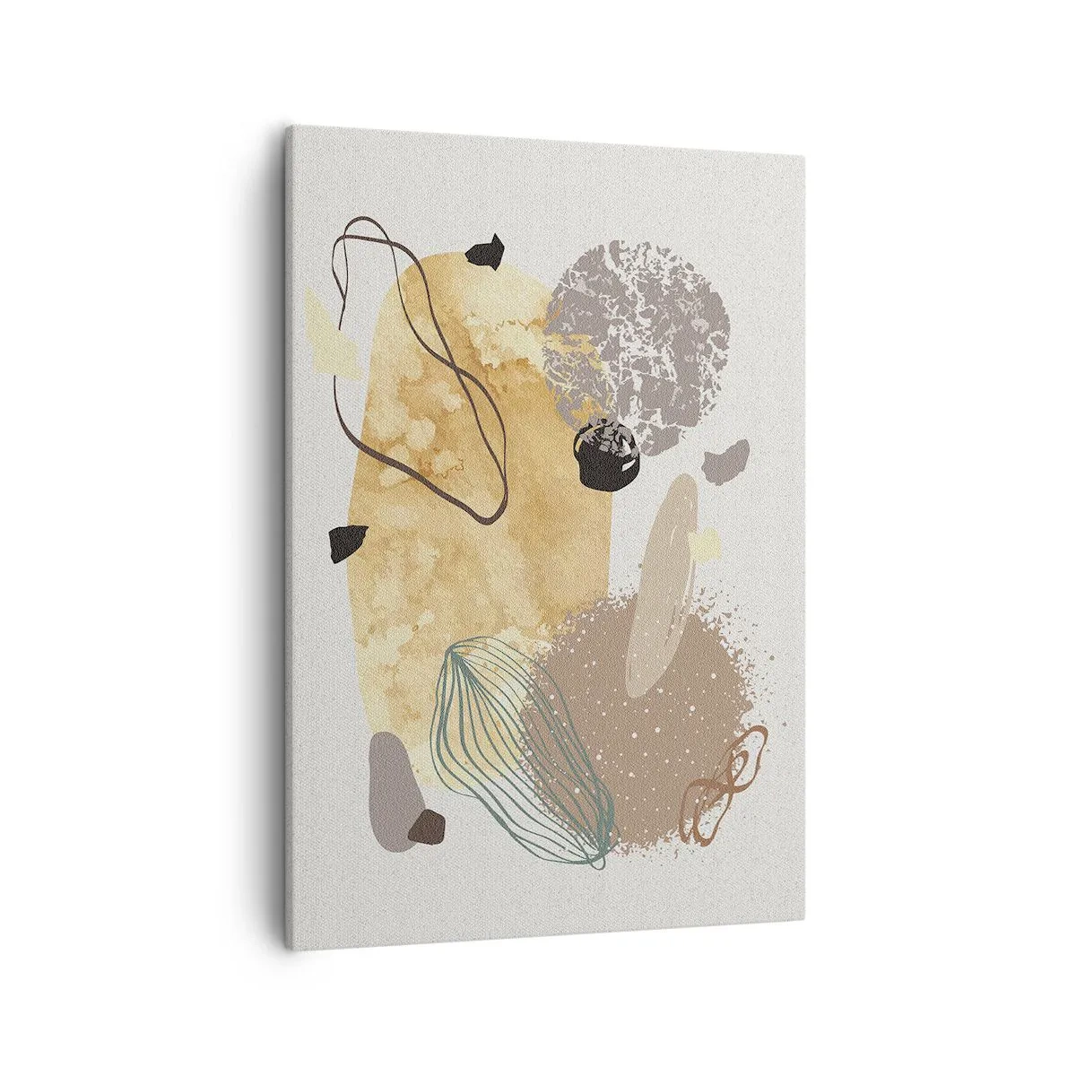Impression sur toile - Image sur toile - Une composition de formes abstraites en beige et jaune. - 50x70cm - Plumcologie appliquée - Décoration murale moderne pour le salon et la chambre ARTTOR