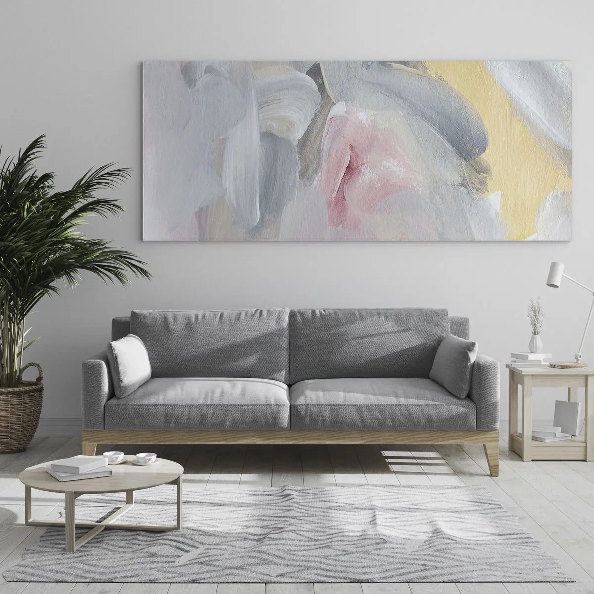 Impression sur verre - Image sur verre - Coups de pastel abstraits dans des tons de rose et de gris. - 120x50cm - Dans un monde pastel - Décoration murale moderne pour le salon et la chambre ARTTOR