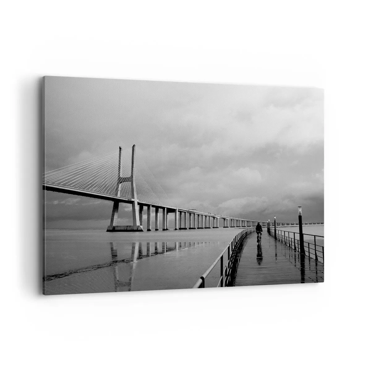Impression sur toile - Image sur toile - Un pont suspendu au-dessus de l'eau en noir et blanc - 120x80cm - A tous ceux qui lui sont important - Décoration murale moderne pour le salon et la chambre ARTTOR