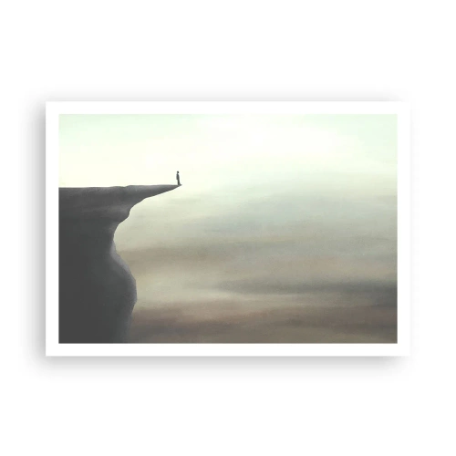 Affiche - Poster - Silhouette d'une figure au bord d'une falaise dans un paysage brumeux - 100x70cm - Tout en haut, bien entendu! - Décoration murale moderne pour le salon et la chambre ARTTOR
