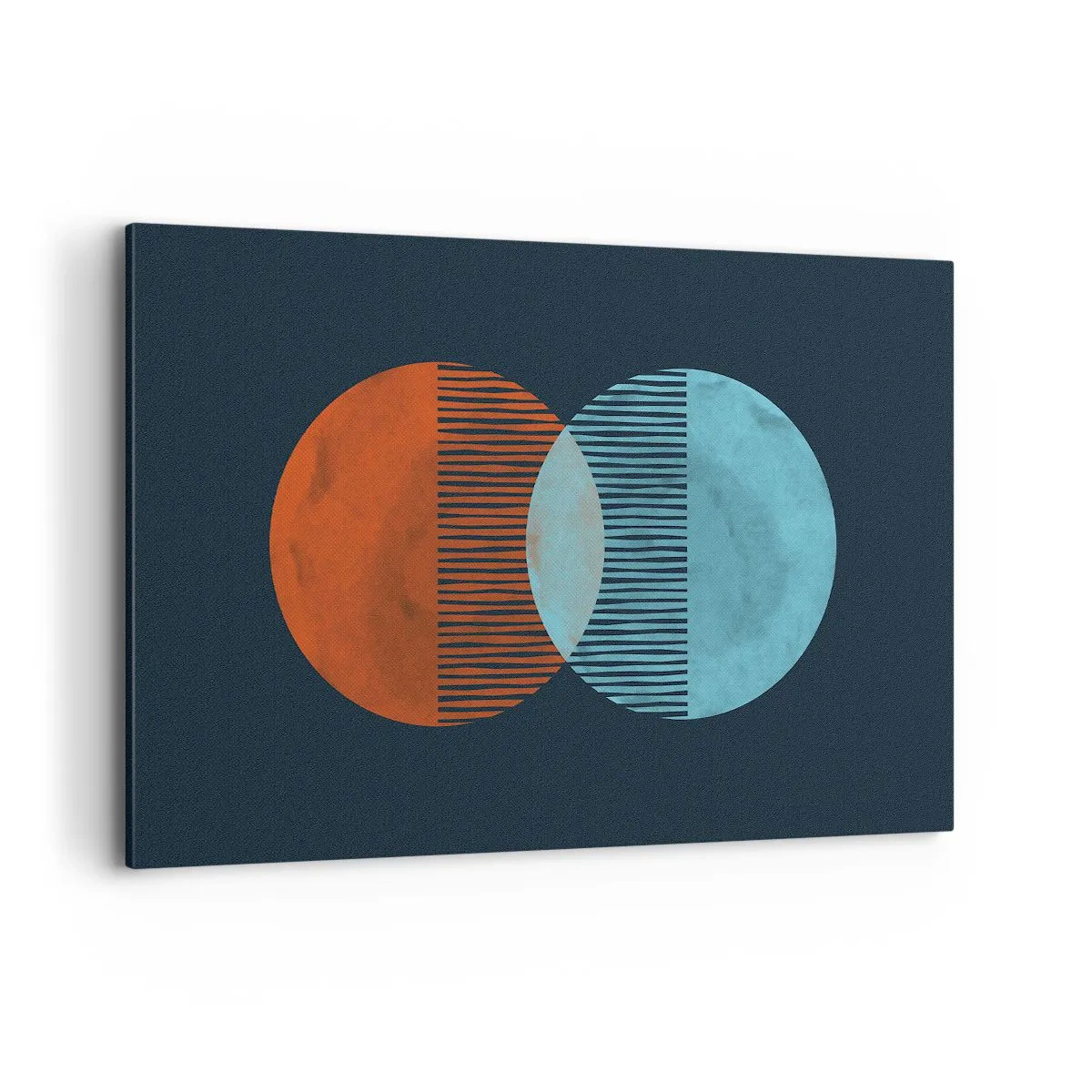 Impression sur toile - Image sur toile - Deux cercles orange et bleus sur fond sombre - 120x80cm - Fantaisie astronomique - Décoration murale moderne pour le salon et la chambre ARTTOR