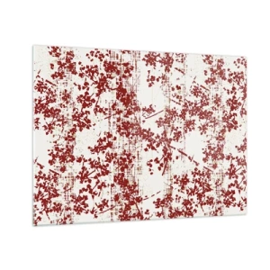 Impression sur verre - Image sur verre - Un motif floral en rouge sur un fond clair et vieilli - 70x50cm - Comme un calicot ancien - Décoration murale moderne pour le salon et la chambre ARTTOR